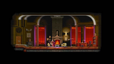 A screenshot with the psychiatrist in the video game Katana Zero.