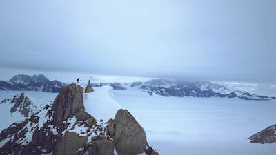 Leo Houlding and his fellow climbers makes it to the top of the Sceptre Mountain in Antarctica.