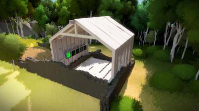 A screenshot of a house from indie video game The Witness.