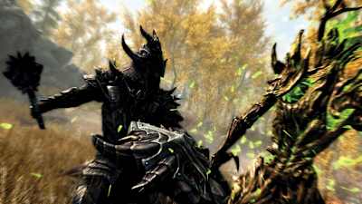 A screenshot of a clash in Skyrim