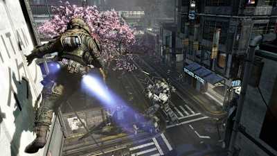 A screenshot of Titanfall’s wall-running