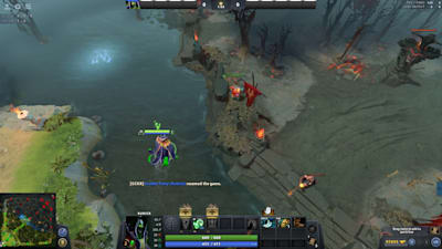 An observer ward is placed near the runes in the mid lane of a Dota 2 map.