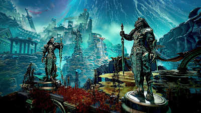 two statues stand for breathtaking Godfall's environment