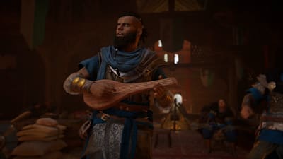 Le joueur de luth dans le jeu vidéo Assassin's Creed Valhalla d'Ubisoft.