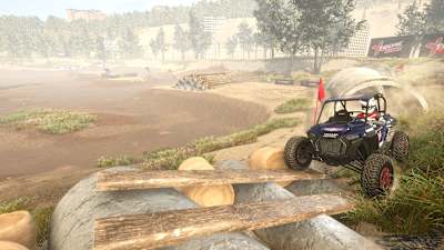 Screenshot of a Red Bull vehicle traversing a course in Overpass