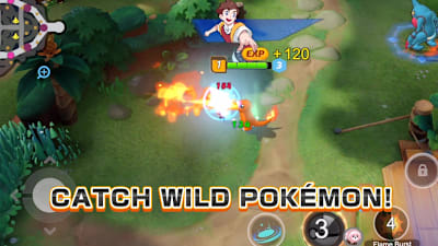 Glumanda greift mit einem Flammenwurf ein anderes Pokémon an