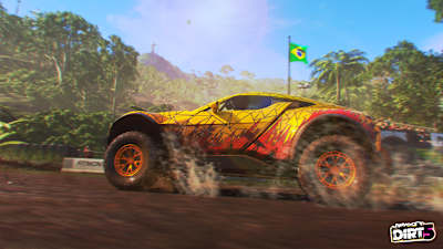 Captura de pantalla de un vehículo corriendo en una pista de Brasil en DiRT 5