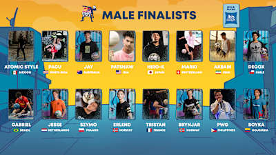 Graphic of men's line-up at the Red Bull Street Style World Final 2021.