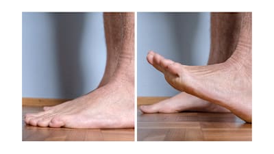 Photos of feet doing the toe lift exercise.