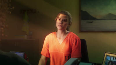 Screenshot from the GTA 6 trailer shows the main character Lucia in an orange-coloured prison outfit.