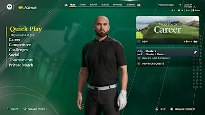 Das Hauptmenü von EA Sports PGA Tour 2023