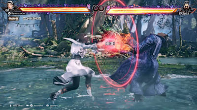 Tekken 8 characters Jun and Kazuya fight on water.