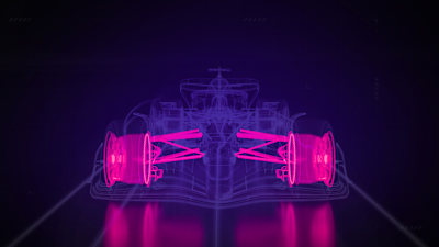 Artwork from F1 24 shows the suspension of an F1 racing car.