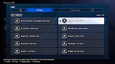 Image of Street Fighter's Music Select Screen