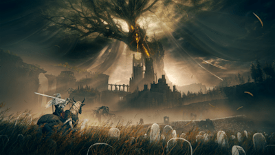 Artwork from Elden Ring: Shadow of the Erdtree shows the character in a meadow with the Erdtree in the background.