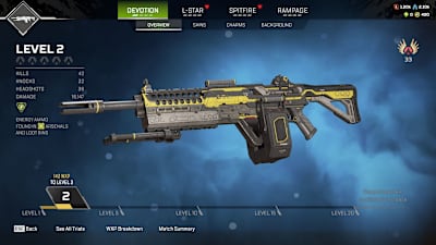 Devotion LMG weapon in Apex Legends.