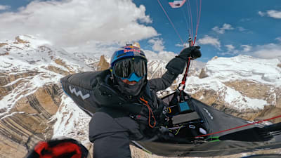 Aaron Durogati paragliding during production of Touching the Sky VR.