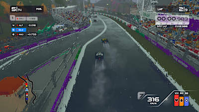 Screenshot aus Formula Legends zeigt ein Rennen bei Regen.