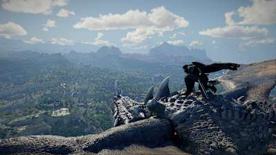 Crimson Desert's protagonist Kliff rides a dragon.