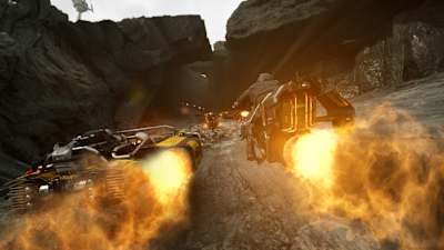 Screenshot aus Star Wars: Galactic Racer zeigt ein Rennen mit mehreren Fahrzeugklassen.