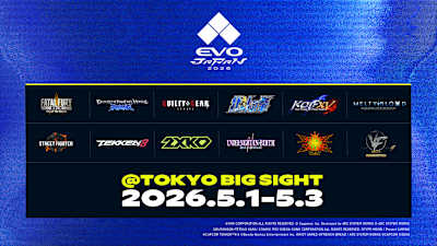 Artwork detailing EVO Japan main competition titles for 2026.