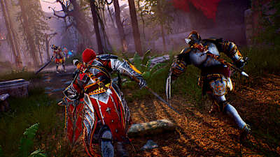 A screenshot from Crimson Moon shows two players in a forest.