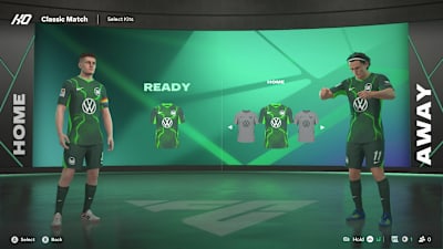 A screenshot from EA FC 27 showing players in Wolfsburg kits.