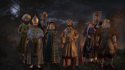 Artwork aus Crusader Kings 3 zeigt verschiedene Herrscher-Familien.