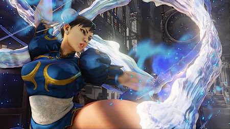 Chun-Li, Street Fighter's most iconic character, performs a super attack.