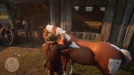 A character in Red Dead Redemption taming a wild horse