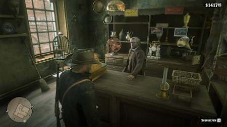 A screenshot of an injured shopkeeper in Red Dead Redemption 2