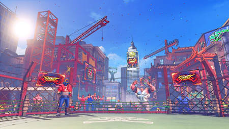 A screenshot of the 2019 Capcom Pro Tour stage from Street Fighter V showcases some classic characters.