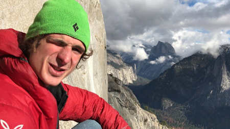 Andre Ondra captured on the Dawn Wall climb on El Capitan in Yosemite National Park.