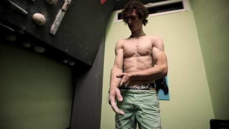 Adam Ondra training at an unknown indoor climbing centre