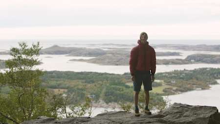 Adam Ondra on top of the Hanshelleren cave in Flatanger, Norway