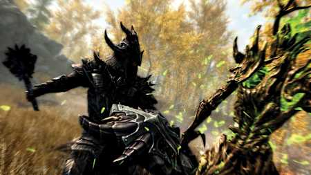 A screenshot of a clash in Skyrim