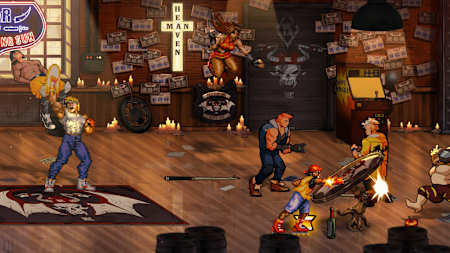 Characters from every different Streets of Rage game appears here