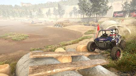 Screenshot of a Red Bull vehicle traversing a course in Overpass