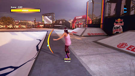 A screenshot of a Leticia Bufoni performing a trick in Tony Hawk’s Pro Skater 1 + 2.