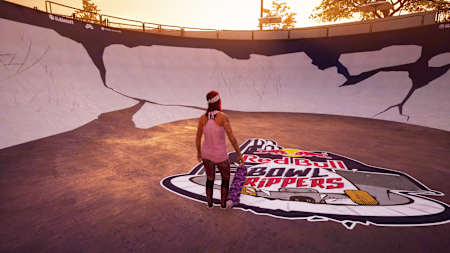 A screenshot of a Leticia Bufoni holding her board in Tony Hawk’s Pro Skater 1 + 2.