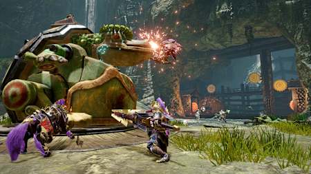 Hunters attack a turtle-like monster