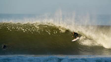 Kanoa Igarashi rides the tube in Portugal.