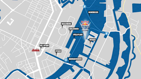 Her får du et overblik over hele området omkring Red Bull Cliff Diving World Series i København 2022 