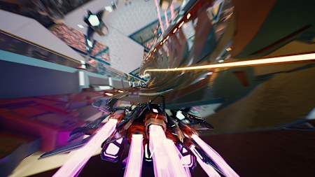 A screenshot from a fast-paced race in Redout 2.