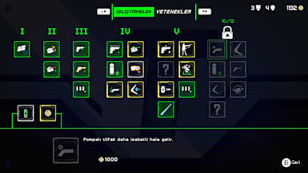 Oyunda ilerledikçe yeni geliştirmeler ve yetenekler açılıyor