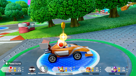 Screenshot aus Super Mario Party Jamboree zeigt Toad in einem Go-Kart.