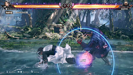 Jun hits Kazuya with a low attack in Tekken 8.