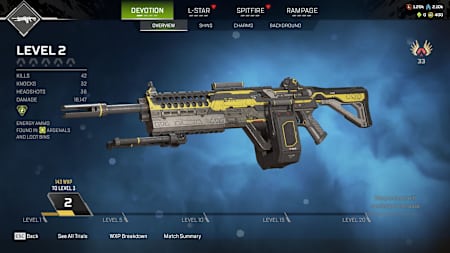 Devotion LMG weapon in Apex Legends.
