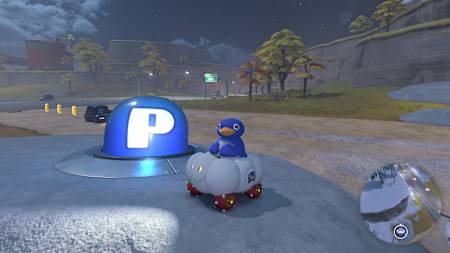 Screenshot aus Mario Kart World zeigt den Pinguin vor einem P-Schalter.