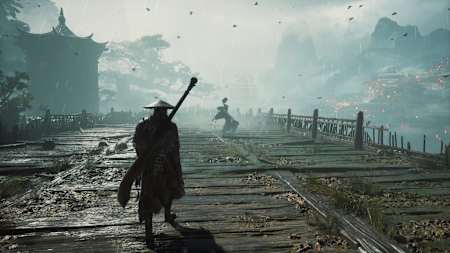 Screenshot from Phantom Blade Zero shows the hero on a bridge.